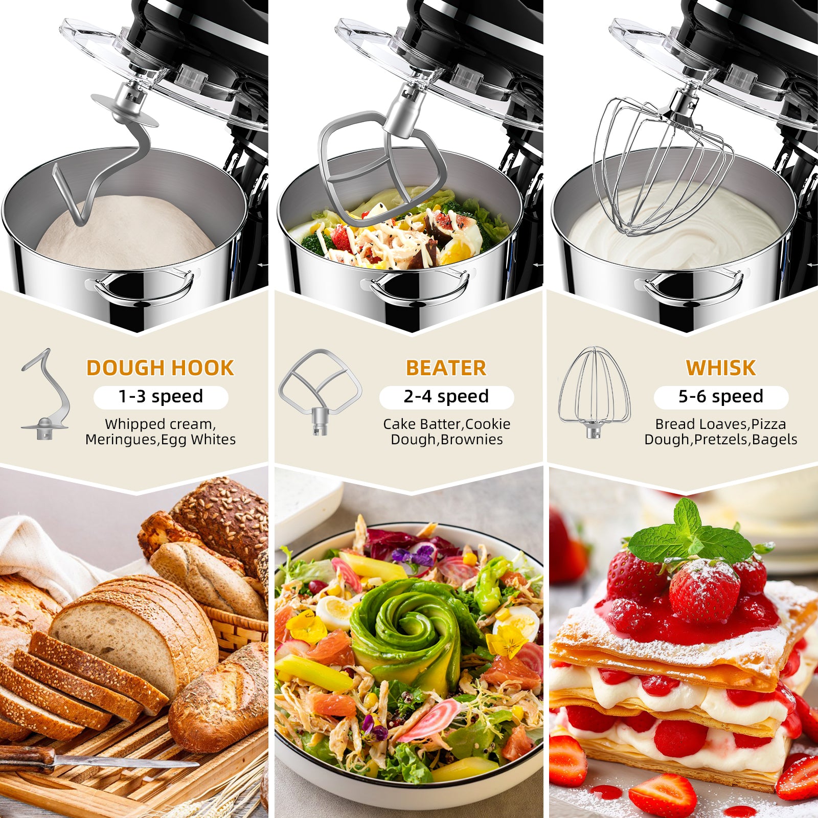 HOWROK 6.5 Quart Tilt-head Stand Mixer,Electric Food Mixer – 6 Speeds & Pulse