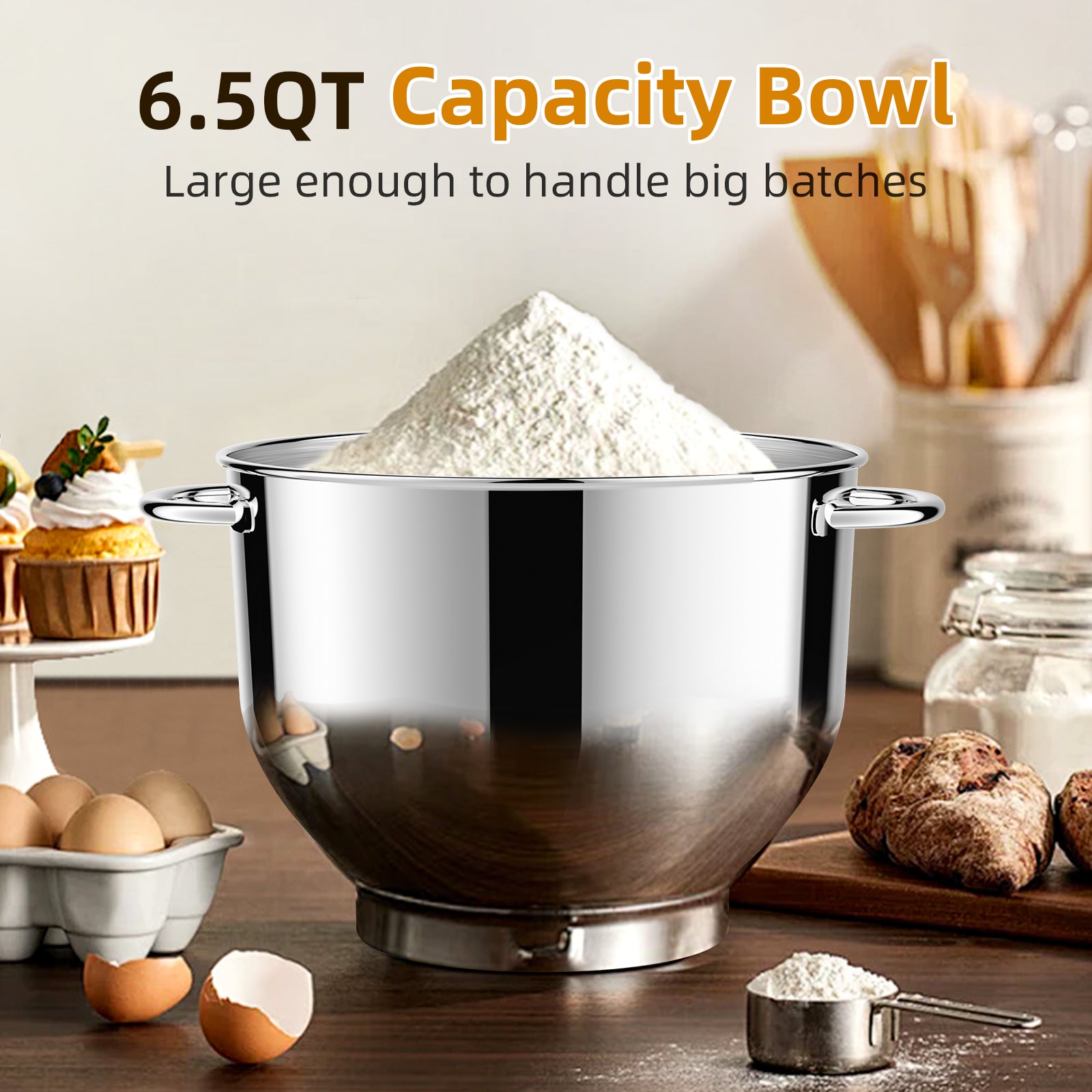 HOWROK 6.5 Quart Tilt-head Stand Mixer,Electric Food Mixer – 6 Speeds & Pulse