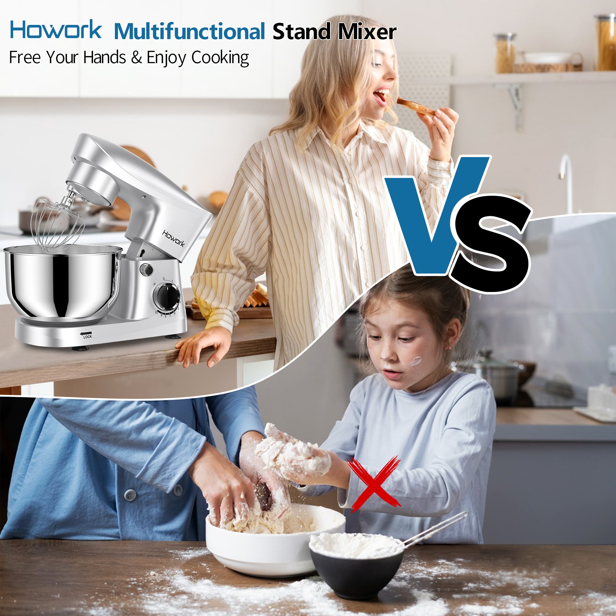 HOWROK 5.5 Quart Tilt-head Stand Mixer,Electric Food Mixer – 10 Speeds & Pulse