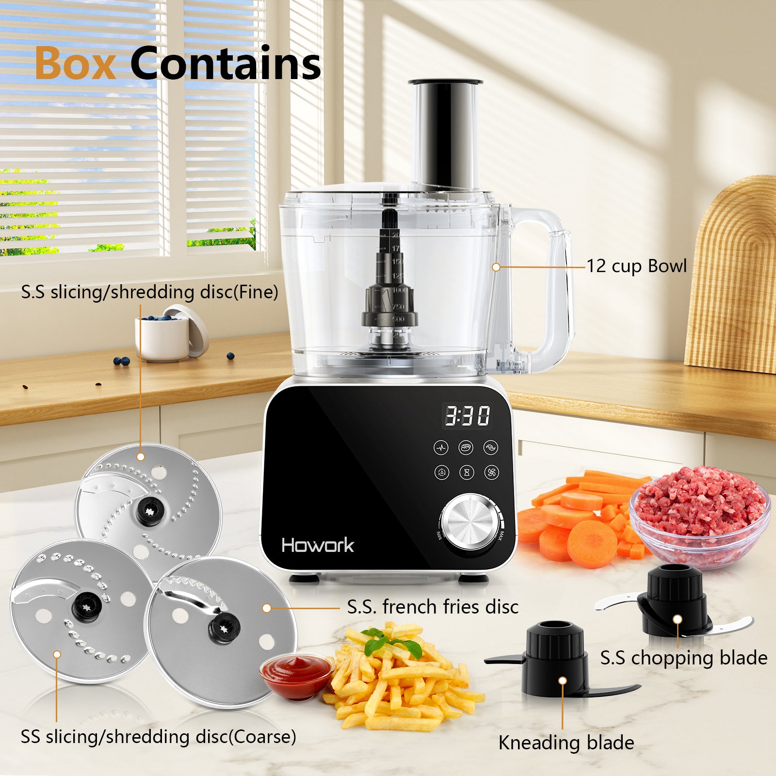 HOWORK 12CUP Food Processor with LED display