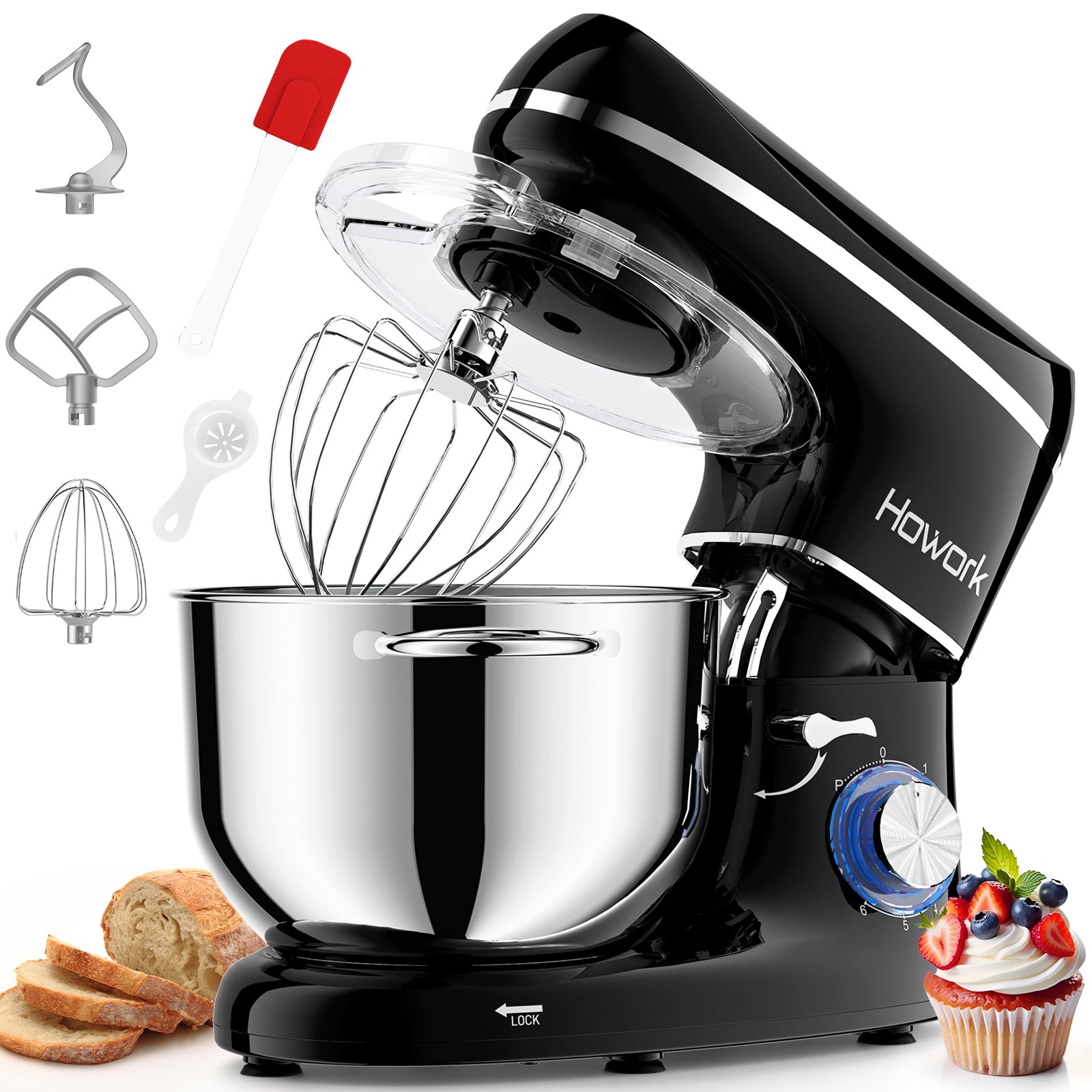 HOWROK 6.5 Quart Tilt-head Stand Mixer,Electric Food Mixer – 6 Speeds & Pulse