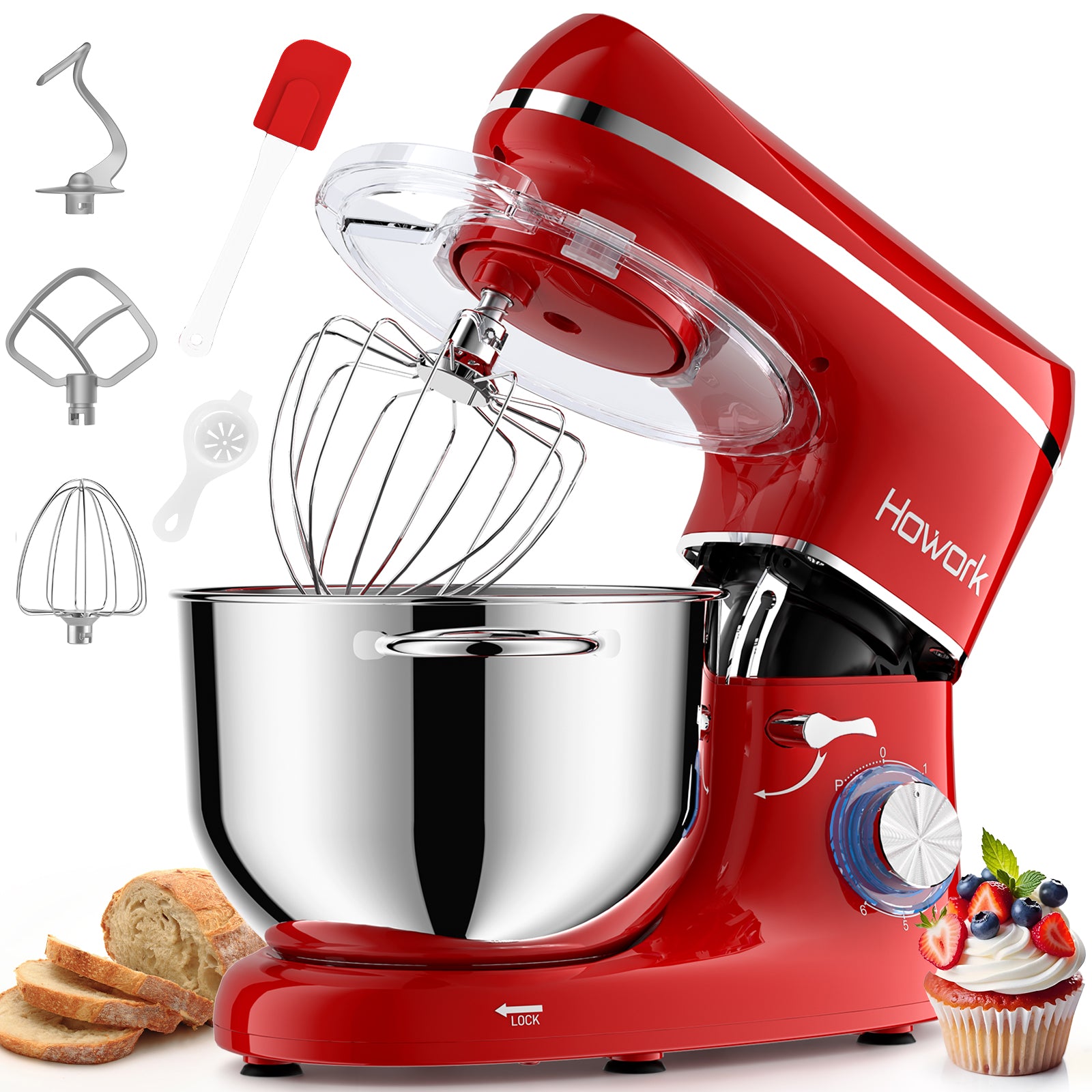 HOWROK 6.5 Quart Tilt-head Stand Mixer,Electric Food Mixer – 6 Speeds & Pulse