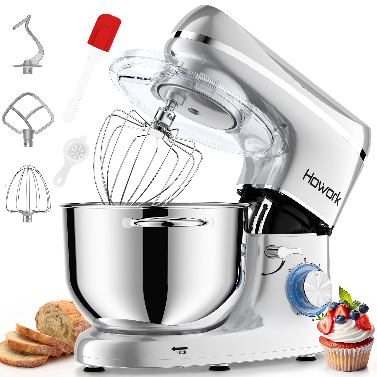 HOWROK 6.5 Quart Tilt-head Stand Mixer,Electric Food Mixer – 6 Speeds & Pulse
