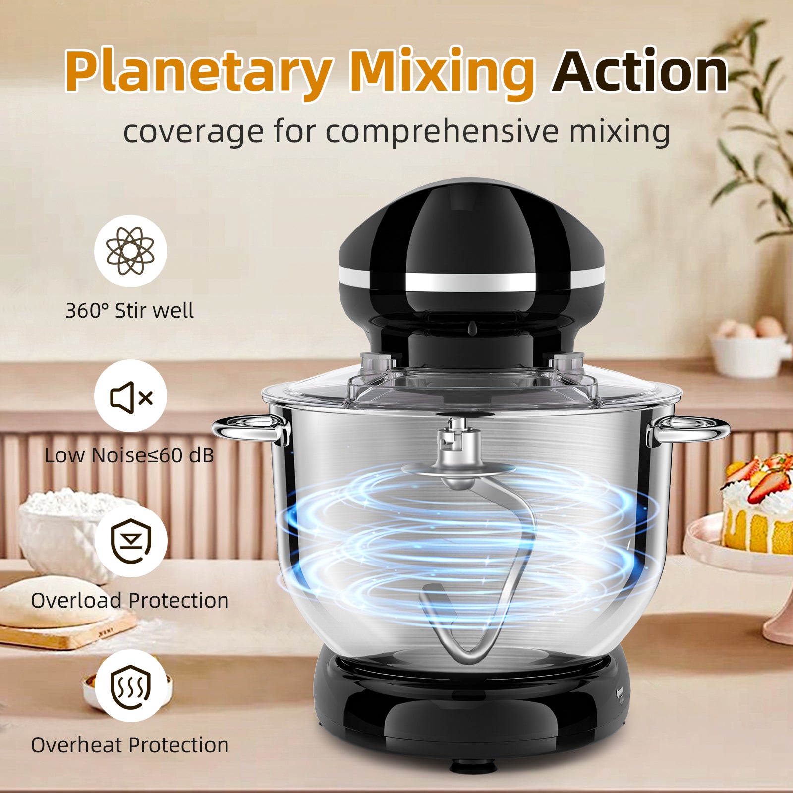 HOWROK 6.5 Quart Tilt-head Stand Mixer,Electric Food Mixer – 6 Speeds & Pulse