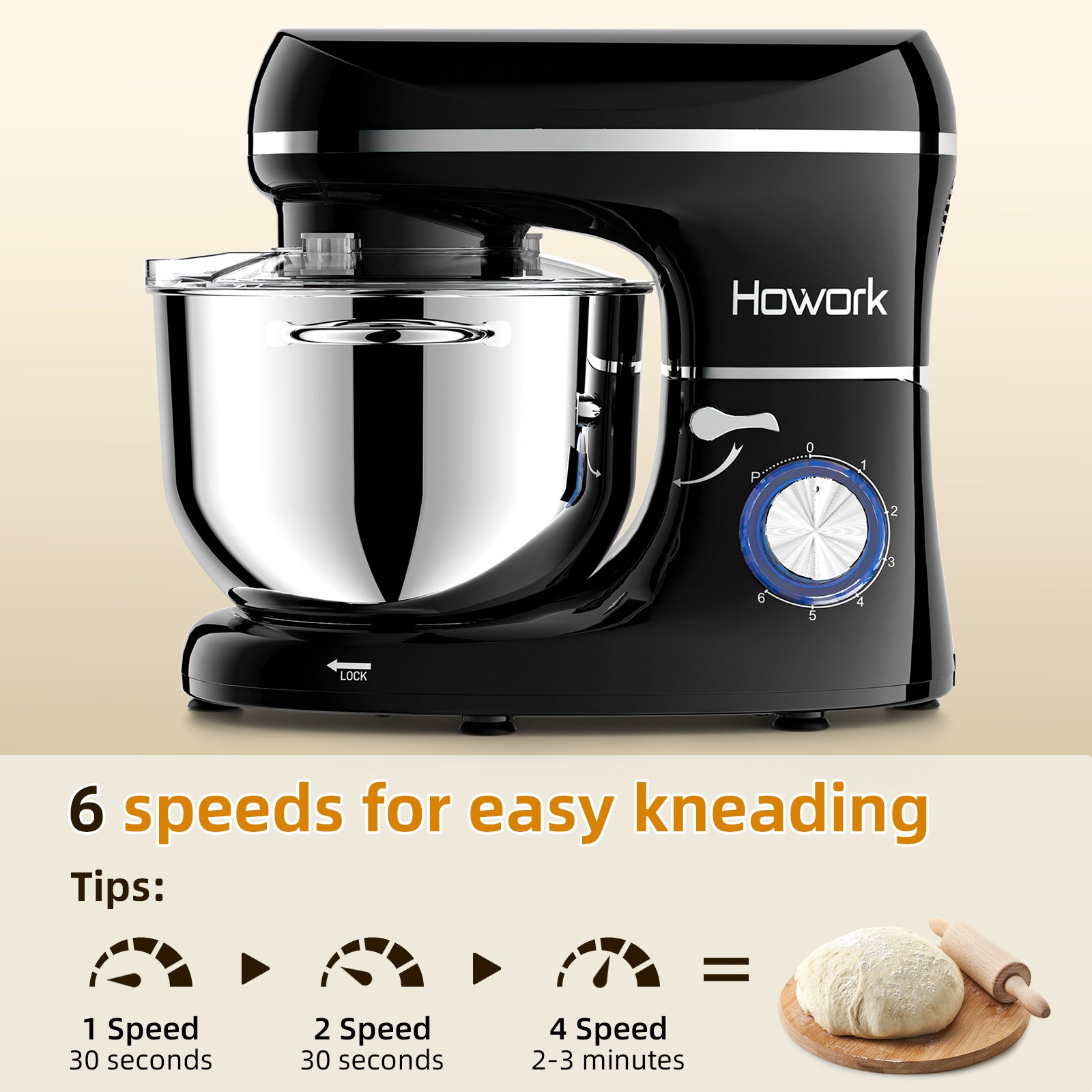 HOWROK 6.5 Quart Tilt-head Stand Mixer,Electric Food Mixer – 6 Speeds & Pulse