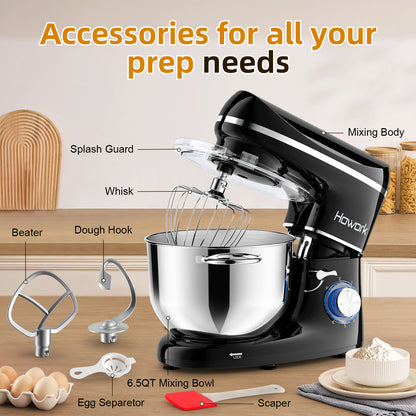HOWROK 6.5 Quart Tilt-head Stand Mixer,Electric Food Mixer – 6 Speeds & Pulse