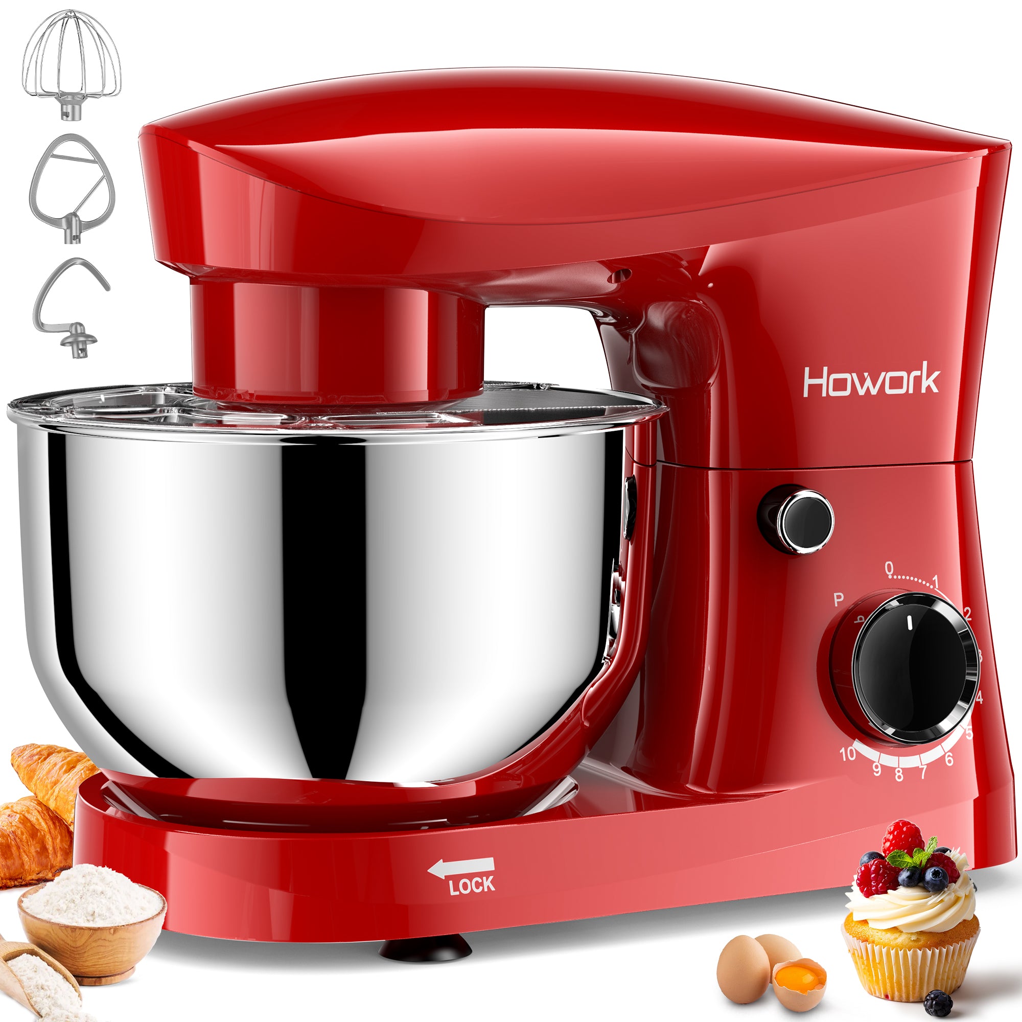 HOWROK 5.5 Quart Tilt-head Stand Mixer,Electric Food Mixer – 10 Speeds & Pulse