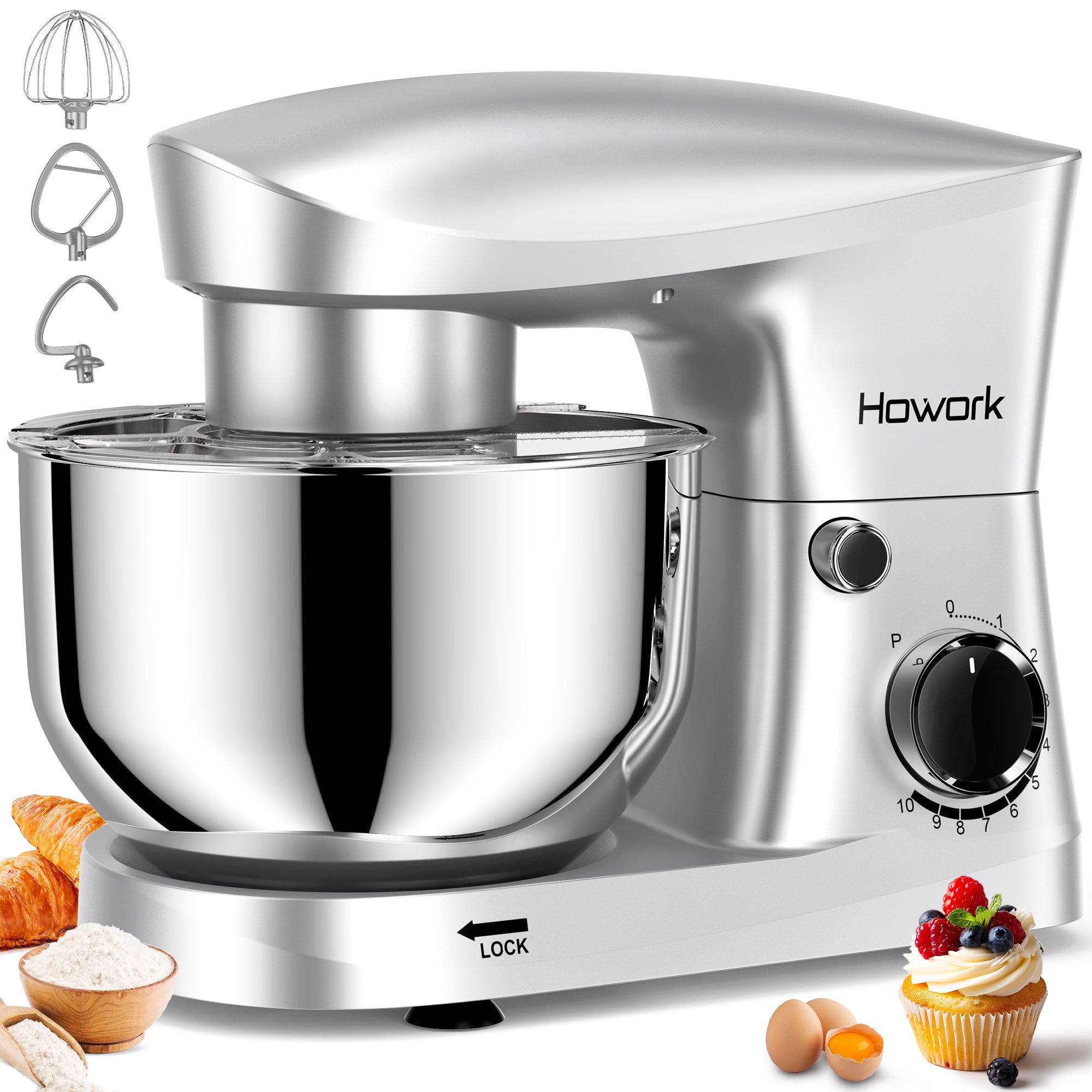 HOWROK 5.5 Quart Tilt-head Stand Mixer,Electric Food Mixer – 10 Speeds & Pulse