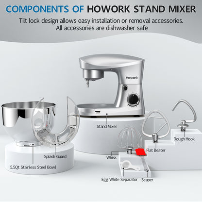 HOWROK 5.5 Quart Tilt-head Stand Mixer,Electric Food Mixer – 10 Speeds & Pulse