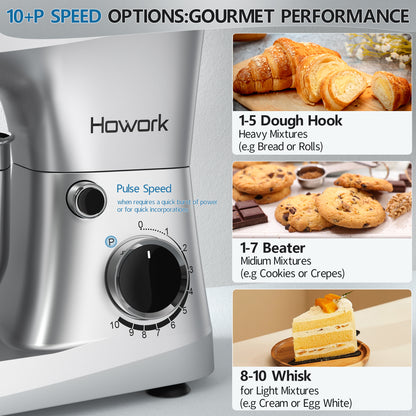 HOWROK 5.5 Quart Tilt-head Stand Mixer,Electric Food Mixer – 10 Speeds & Pulse
