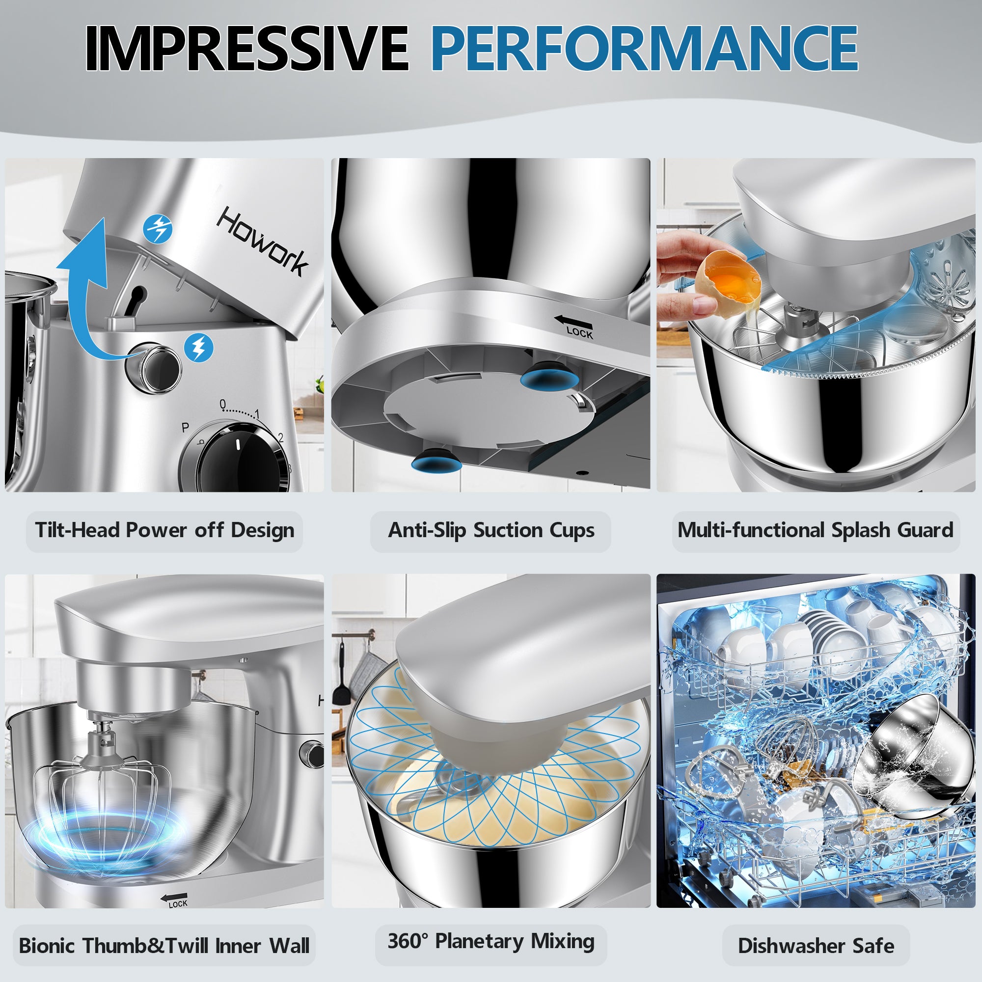 HOWROK 5.5 Quart Tilt-head Stand Mixer,Electric Food Mixer – 10 Speeds & Pulse