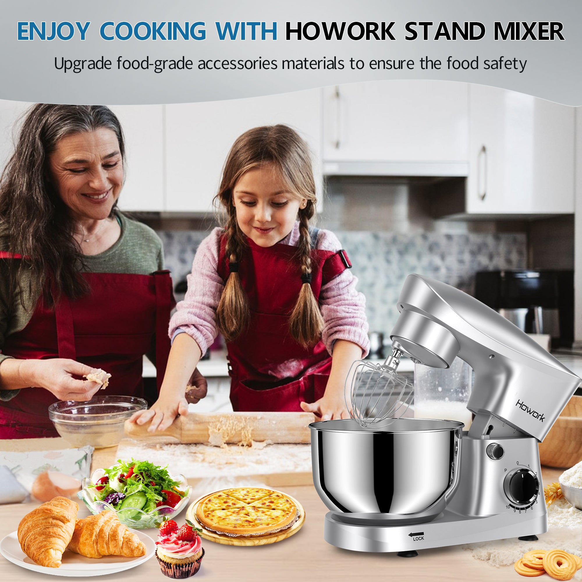 HOWROK 5.5 Quart Tilt-head Stand Mixer,Electric Food Mixer – 10 Speeds & Pulse