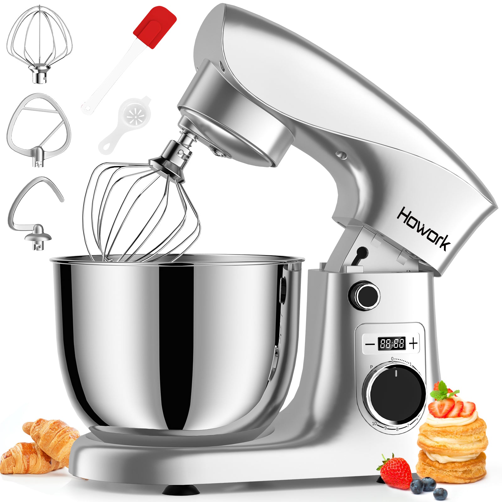 HOWROK 5.5 Quart Tilt-head Stand Mixer with  LED Display