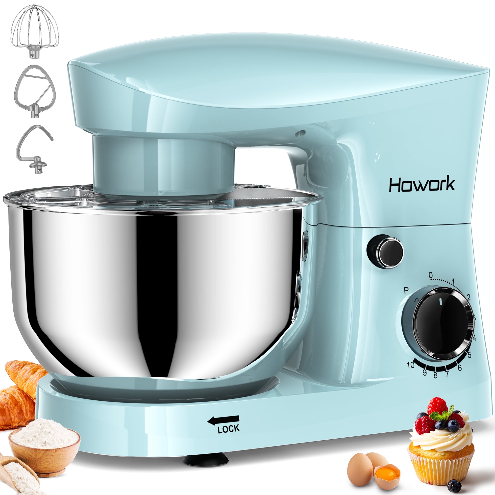 HOWROK 5.5 Quart Tilt-head Stand Mixer,Electric Food Mixer – 10 Speeds & Pulse